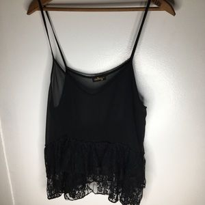 Audrey | Sheer Lace Ruffled Sleeveless Top